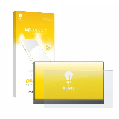 Parte frontale di una confezione del prodotto con il logo del marchio upscreen. Accanto è raffigurato il dispositivo Arzopa Z1