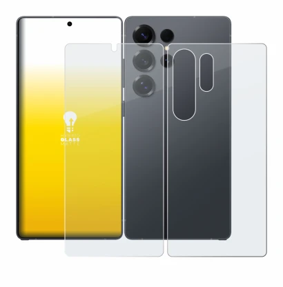 Immagine del dispositivo Samsung Galaxy S25 Ultra (Fronte+Retro) con un'ampia varietà di protezioni per lo schermo.