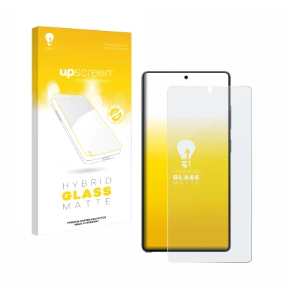 Parte frontale di una confezione del prodotto con il logo del marchio upscreen. Accanto è raffigurato il dispositivo Samsung G