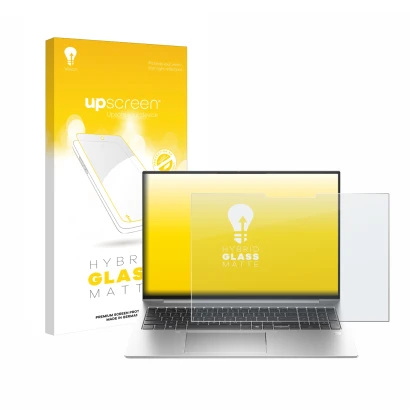 Parte frontale di una confezione del prodotto con il logo del marchio upscreen. Accanto è raffigurato il dispositivo HP EliteB