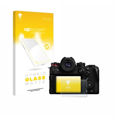 Parte frontale di una confezione del prodotto con il logo del marchio upscreen. Accanto è raffigurato il dispositivo Panasonic