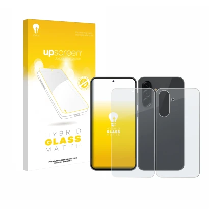 Parte frontale di una confezione del prodotto con il logo del marchio upscreen. Accanto è raffigurato il dispositivo Samsung G