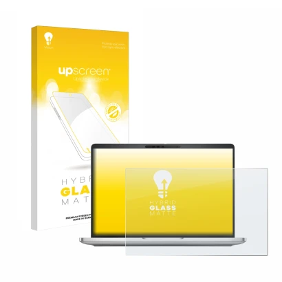 Parte frontale di una confezione del prodotto con il logo del marchio upscreen. Accanto è raffigurato il dispositivo Dell Pro 