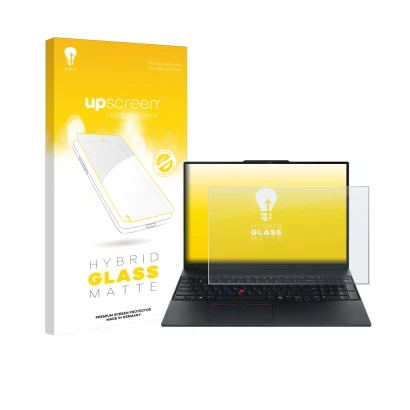 Parte frontale di una confezione del prodotto con il logo del marchio upscreen. Accanto è raffigurato il dispositivo Lenovo Th