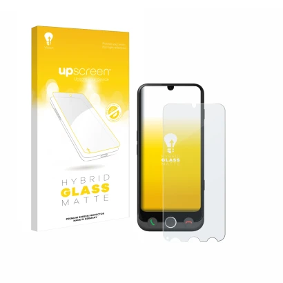 Parte frontale di una confezione del prodotto con il logo del marchio upscreen. Accanto è raffigurato il dispositivo Doro Auro