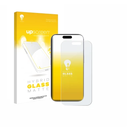 Parte frontale di una confezione del prodotto con il logo del marchio upscreen. Accanto è raffigurato il dispositivo Apple iPh