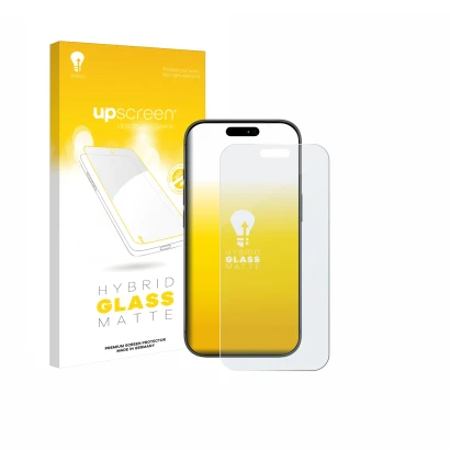 Parte frontale di una confezione del prodotto con il logo del marchio upscreen. Accanto è raffigurato il dispositivo Apple iPh