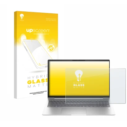 Parte frontale di una confezione del prodotto con il logo del marchio upscreen. Accanto è raffigurato il dispositivo HP EliteB