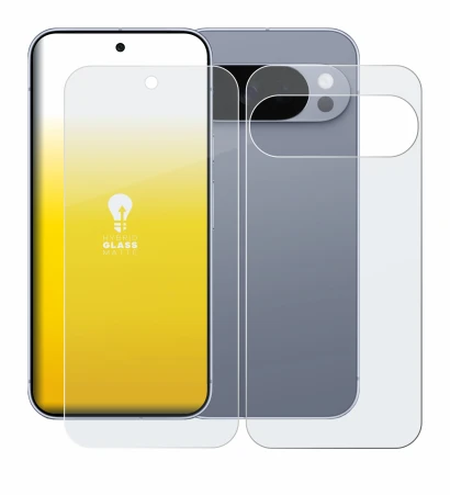 Immagine del dispositivo Google Pixel 10 Pro (Fronte+Retro) con un'ampia varietà di protezioni per lo schermo.