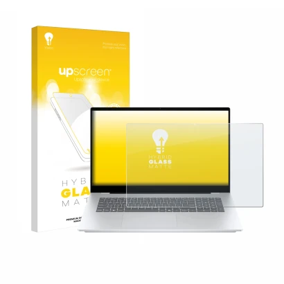 Parte frontale di una confezione del prodotto con il logo del marchio upscreen. Accanto è raffigurato il dispositivo HP OmniBo