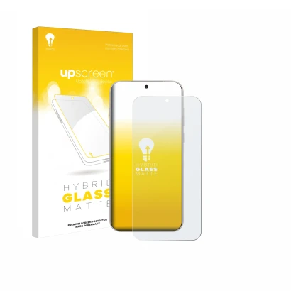 Parte frontale di una confezione del prodotto con il logo del marchio upscreen. Accanto è raffigurato il dispositivo OnePlus 1