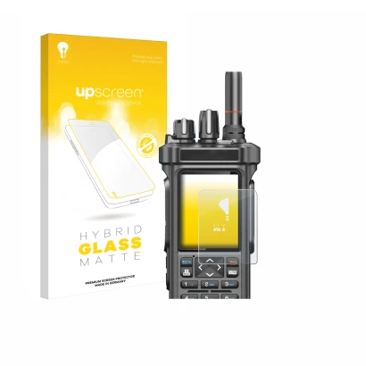 Parte frontale di una confezione del prodotto con il logo del marchio upscreen. Accanto è raffigurato il dispositivo Radtel RT