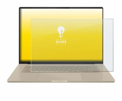 Immagine del dispositivo ASUS ZenBook A16 UX3607 con un'ampia varietà di protezioni per lo schermo.