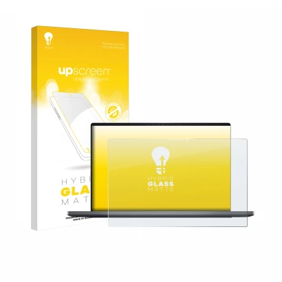 Parte frontale di una confezione del prodotto con il logo del marchio upscreen. Accanto è raffigurato il dispositivo Dell XPS 