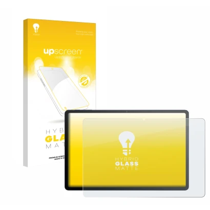 Parte frontale di una confezione del prodotto con il logo del marchio upscreen. Accanto è raffigurato il dispositivo TCL Tab A