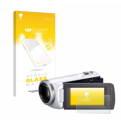 Parte frontale di una confezione del prodotto con il logo del marchio upscreen. Accanto è raffigurato il dispositivo Panasonic