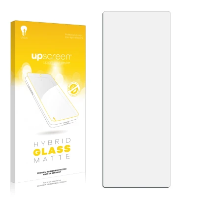 Parte frontale di una confezione del prodotto con il logo del marchio upscreen. Accanto si trova la protezione per lo schermo 