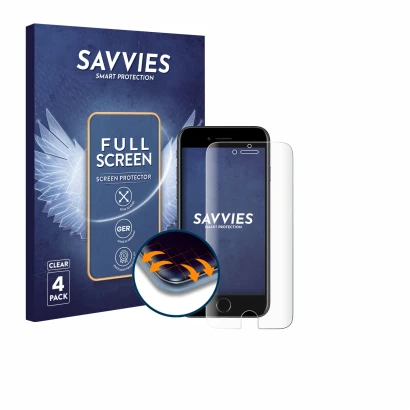Parte frontale di una confezione del prodotto con il logo del marchio Savvies. Accanto è raffigurato il dispositivo Apple iPho