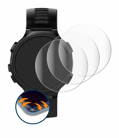 Immagine del dispositivo Garmin Forerunner 735XT con un'ampia varietà di protezioni per lo schermo.