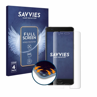 Parte frontale di una confezione del prodotto con il logo del marchio Savvies. Accanto è raffigurato il dispositivo OnePlus 3T