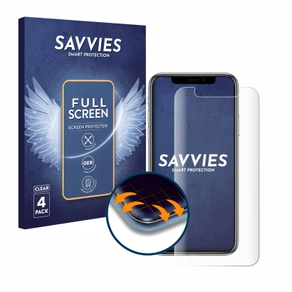Parte frontale di una confezione del prodotto con il logo del marchio Savvies. Accanto è raffigurato il dispositivo Apple iPho
