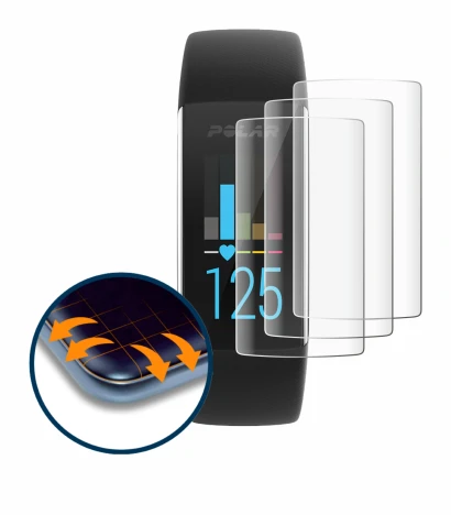 Immagine del dispositivo Polar A370 con un'ampia varietà di protezioni per lo schermo.