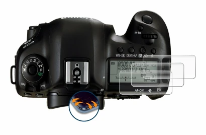 Immagine del dispositivo Canon EOS 5D Mark IV (display a spalla) con un'ampia varietà di protezioni per lo schermo.