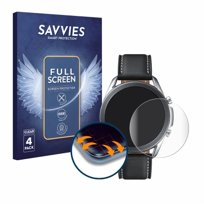 Parte frontale di una confezione del prodotto con il logo del marchio Savvies. Accanto è raffigurato il dispositivo Samsung Ga