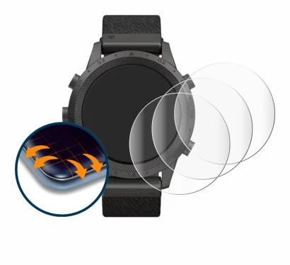 Immagine del dispositivo Garmin Marq Expedition con un'ampia varietà di protezioni per lo schermo.