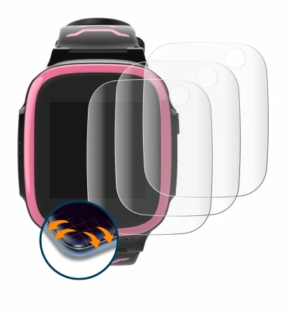 Immagine del dispositivo Xplora X5 Play con un'ampia varietà di protezioni per lo schermo.