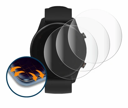 Immagine del dispositivo Xiaomi Mi Watch 2021 con un'ampia varietà di protezioni per lo schermo.