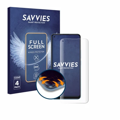 Parte frontale di una confezione del prodotto con il logo del marchio Savvies. Accanto è raffigurato il dispositivo realme 8 c