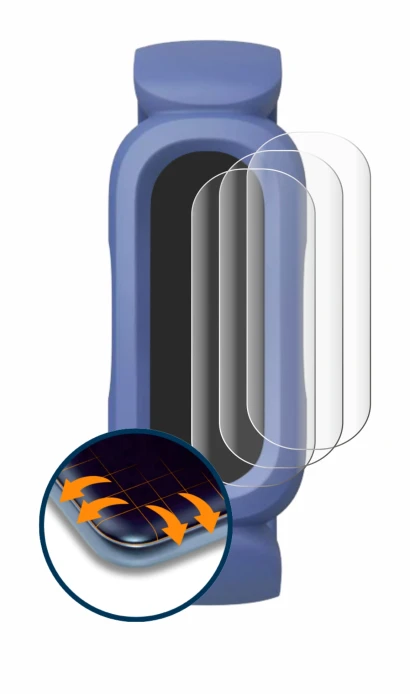 Immagine del dispositivo Fitbit Ace 3 con un'ampia varietà di protezioni per lo schermo.