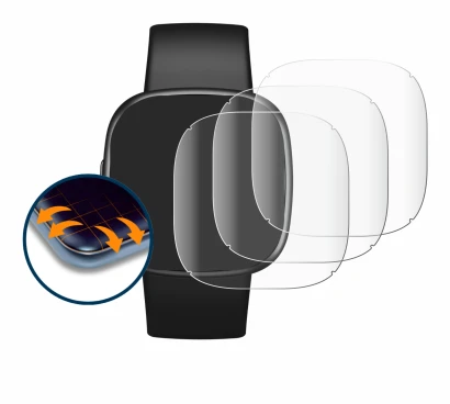 Immagine del dispositivo Fitbit Versa 4 con un'ampia varietà di protezioni per lo schermo.