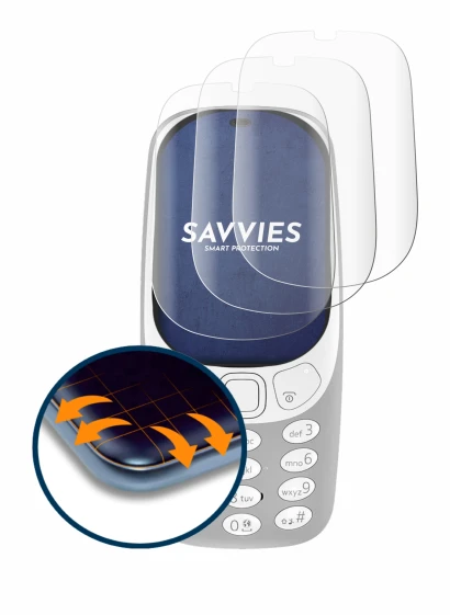 Immagine del dispositivo Nokia 3310 (2017) con un'ampia varietà di protezioni per lo schermo.