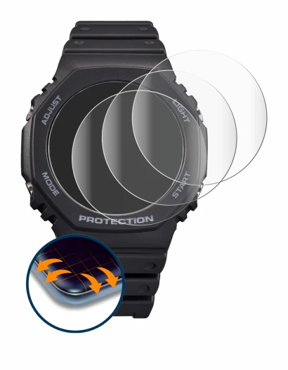 Immagine del dispositivo Casio G-Shock GA-B2100 con un'ampia varietà di protezioni per lo schermo.