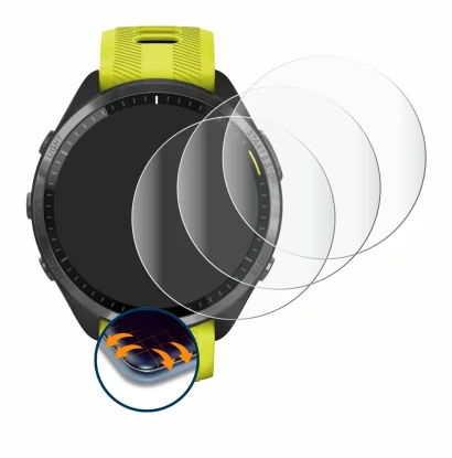 Immagine del dispositivo Garmin Forerunner 965 con un'ampia varietà di protezioni per lo schermo.