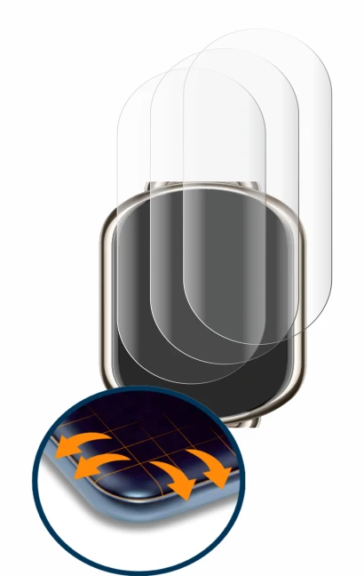 Immagine del dispositivo Xiaomi Mi Band 8 con un'ampia varietà di protezioni per lo schermo.