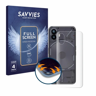Parte frontale di una confezione del prodotto con il logo del marchio Savvies. Accanto è raffigurato il dispositivo Nothing Ph
