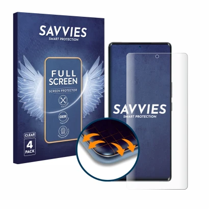 Parte frontale di una confezione del prodotto con il logo del marchio Savvies. Accanto è raffigurato il dispositivo Blackview 