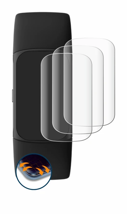 Immagine del dispositivo Fitbit Charge 6 con un'ampia varietà di protezioni per lo schermo.