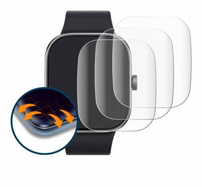 Immagine del dispositivo Xiaomi Redmi Watch 4 con un'ampia varietà di protezioni per lo schermo.