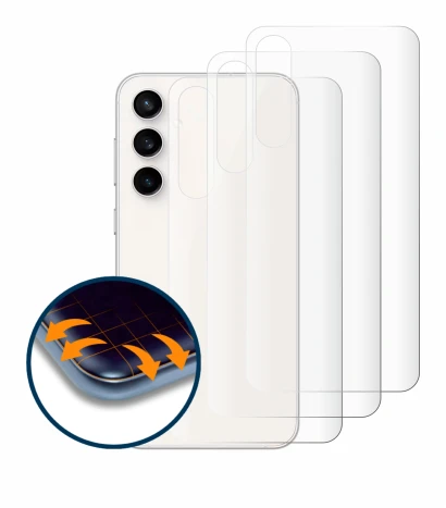 Immagine del dispositivo Samsung Galaxy S23 FE (Posteriore) con un'ampia varietà di protezioni per lo schermo.