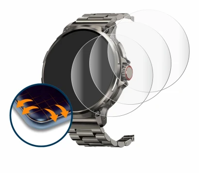 Immagine del dispositivo Tesofit Smartwatch 1.85" (rotondo) con un'ampia varietà di protezioni per lo schermo.