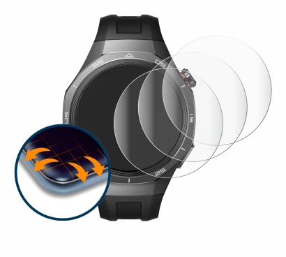 Immagine del dispositivo Huawei Watch GT 5 Pro (46 mm) con un'ampia varietà di protezioni per lo schermo.