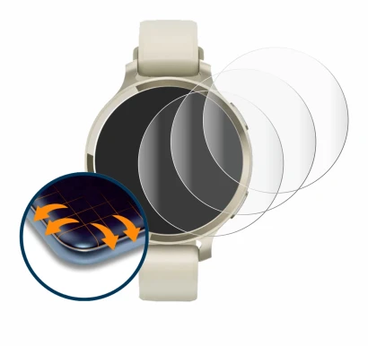 Immagine del dispositivo Garmin Lily 2 Active con un'ampia varietà di protezioni per lo schermo.