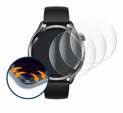 Immagine del dispositivo Xiaomi Watch S4 (47 mm) con un'ampia varietà di protezioni per lo schermo.