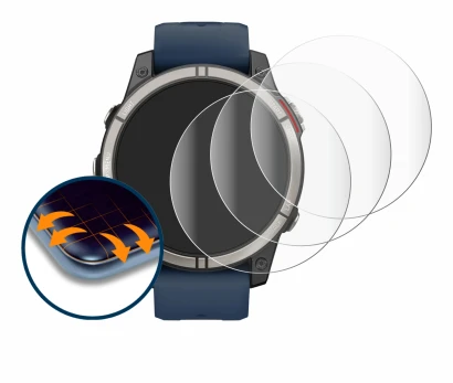 Immagine del dispositivo Garmin quatix 7 Pro con un'ampia varietà di protezioni per lo schermo.