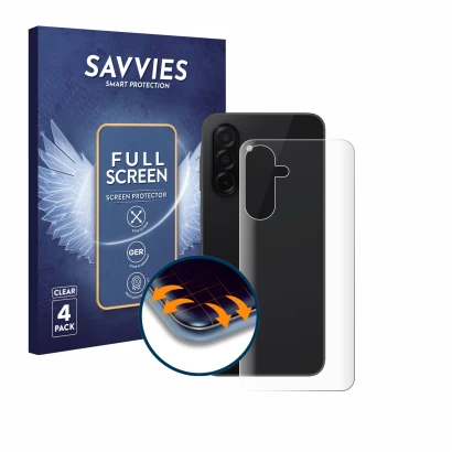 Parte frontale di una confezione del prodotto con il logo del marchio Savvies. Accanto è raffigurato il dispositivo Samsung Ga