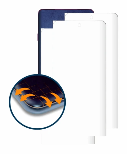 Immagine del dispositivo Motorola Edge 60 Pro con un'ampia varietà di protezioni per lo schermo.